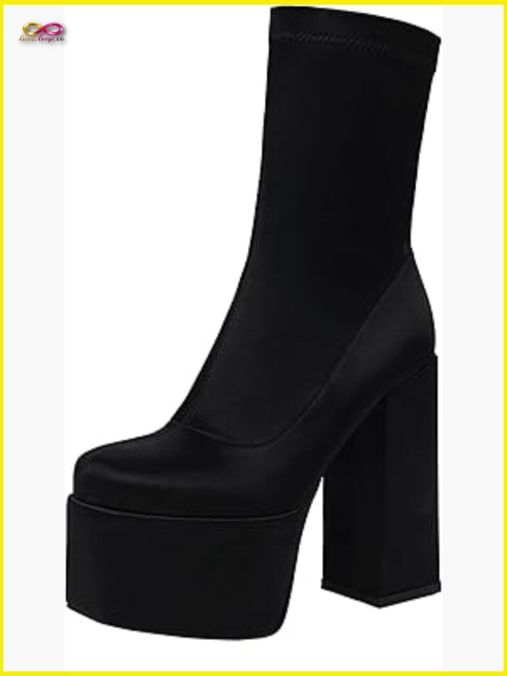 Chunky Heel Platform Ankle Boots Square Toe Block Heel Zip Closure Dress Boots